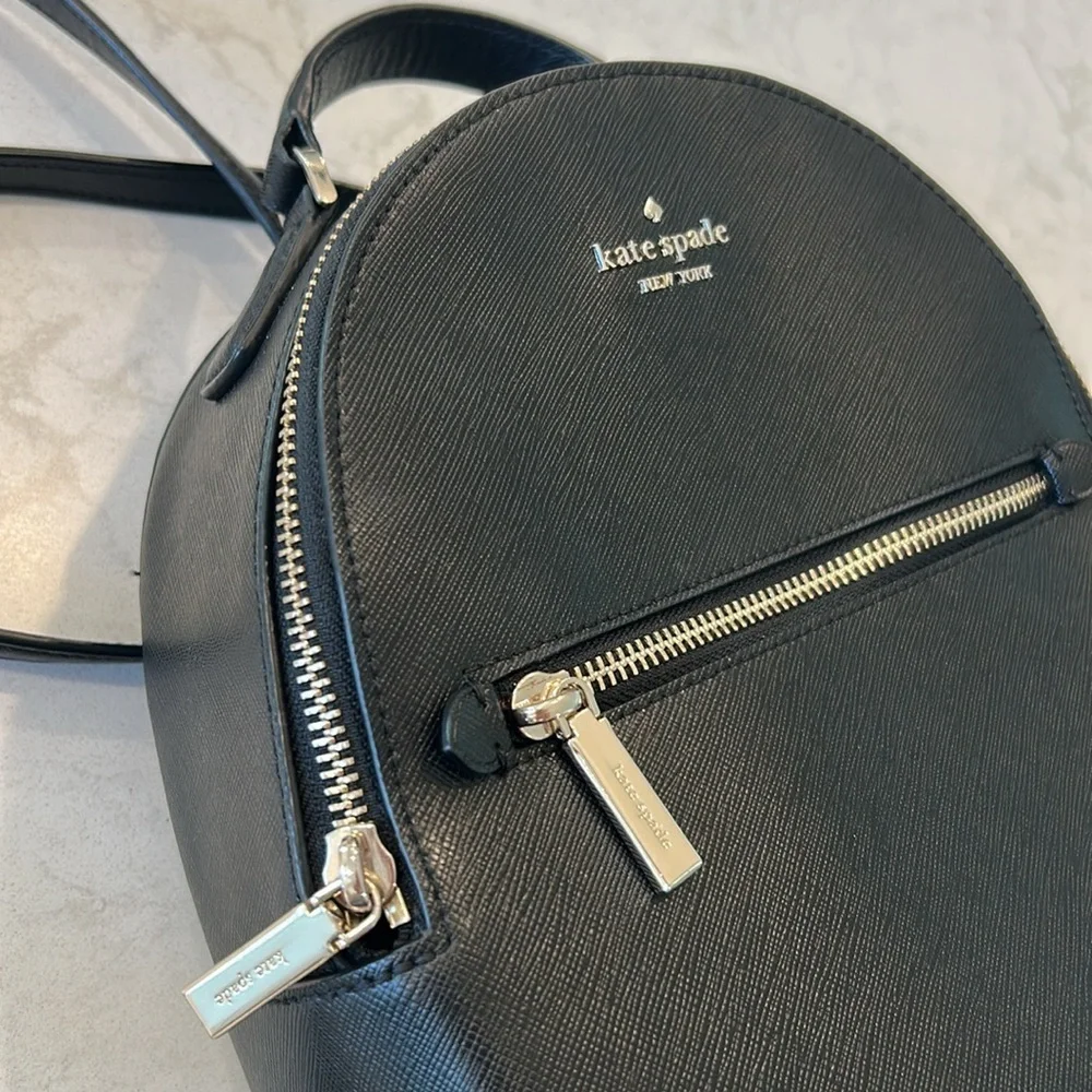 Kate Spade Black Perry Leather Backpack Gold Hardware Pockets